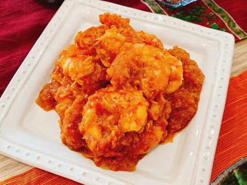 フレッシュトマトと醤油麹でエビチリ